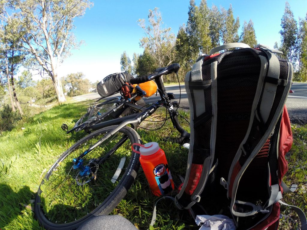 Taking a break on a 4 miles uphill slog to eat some gummy bears. The subsequent downhill was wonderful.